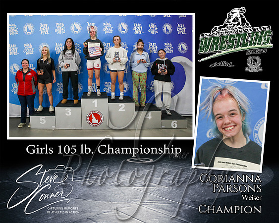 Girls 105lb Champion - Corianna Parsons - Weiser.